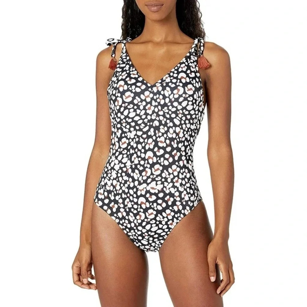 NWT Jessica Simpson Leopard Tie One Piece Swimsuit Size L Women’s